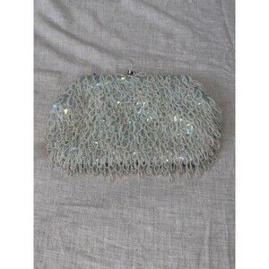 Vintage 1950's Art Deco The Broadway Crystal & Sequin Purse Handbag White Beaded